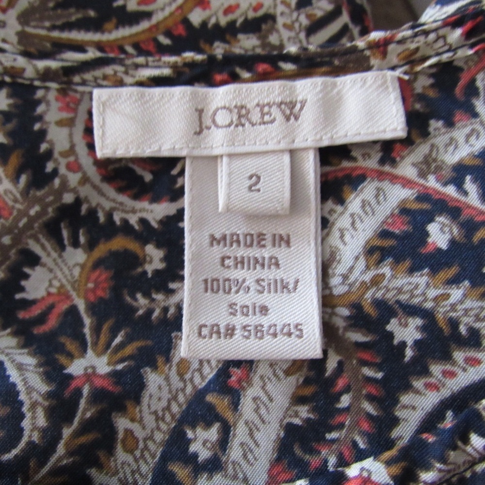 J Crew Talitha Silk Blouse 2 Paisley Floral Print Popover Keyhole Back Classic - Picture 7 of 8